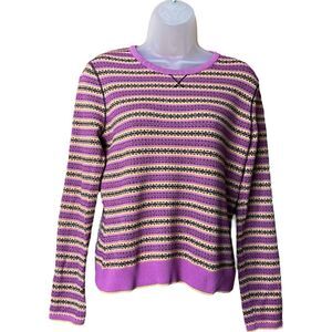 Anne Klein Purple and Yellow Striped Crewneck Sweater Sz M w/ Touch of Sparkle